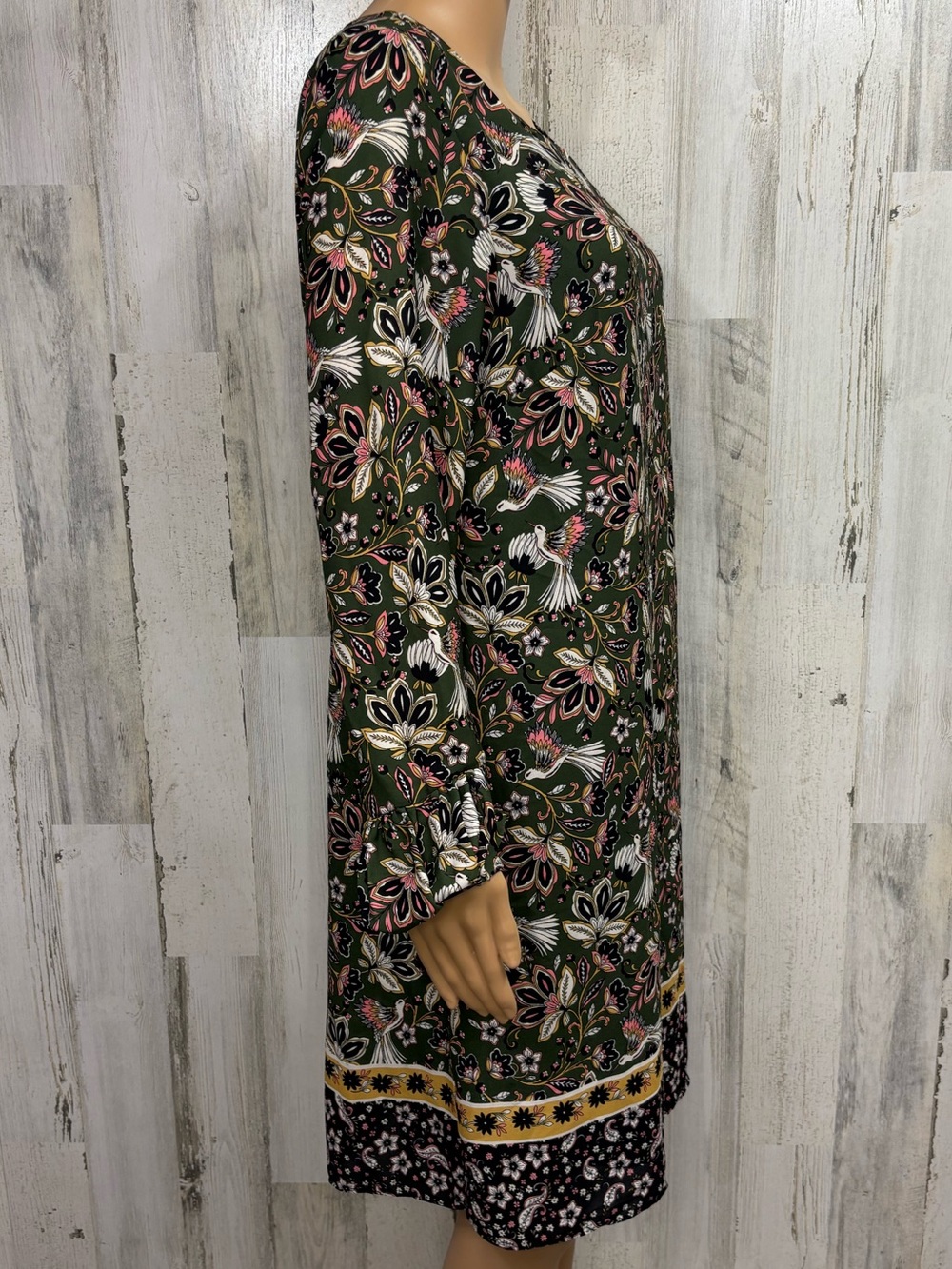 Laundry by Shelli Floral Olive Green Long Sleeve Shift Dress - Picture 8 of 10